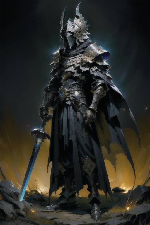 A man in armor holding a sword standing in the desert - SeaArt AI
