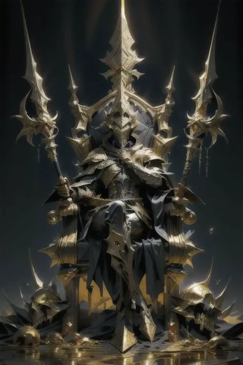 ((Highest quality)),(Ultra-high resolution),(Super detailed),(Detailed Description),((The best CG)),(masterpiece),Highly detailed art,(Art with precise detail:1.5), (Hellish:1.6), jailer:1.4, Detailed carving:1.3, Luxury stone chair:1.3