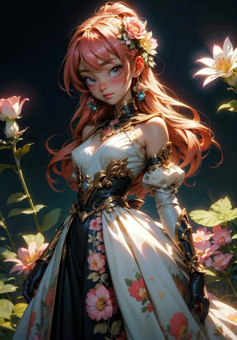 menera style, by Ernst Haeckel, exquisite illustration of a girl wearing flowers, anime, pixiv, kawaii girl, facing forward