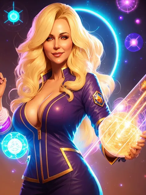 <lora:Julia_Ann:0.7>
a woman, 45 years old, blonde, big breasts, Magic mad scientist, inside cosmic labratory, radiating a glowing aura stuff, loot legends, stylized, digital illustration, video game icon, artstation, ilya kuvshinov, rossdraws