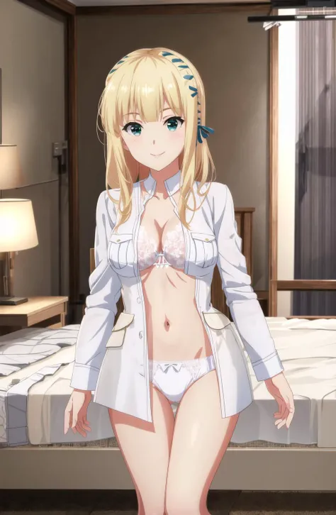 high quality, best quality, masterpiece, absurdres, 1girl, ichinose rei, smile, white underwear, white sexy panties, white shirt, open shirt, medium breast, open breast, breast out, inside house, near bed, <lora:rei2:0.85>
<lora:2D Style animemix_16:0.8>