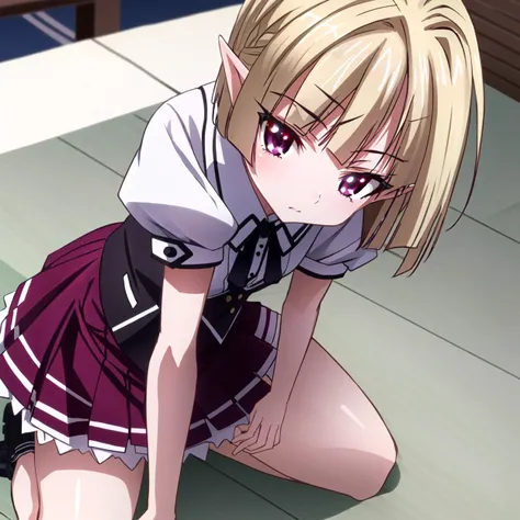 masterpiece, best quality, ultra-detailed, hires, beautiful, detailed hair and eyes,
solo, male focus, pointy ears, blonde hair, red eyes, ribbon, Gasper Vlady dxd, 1boy,
school uniform, skirt, purple skirt, (dxd clothes:1.4),puffy short sleeves,white shirt,
<lora:dxd:0.65>,
full body,
