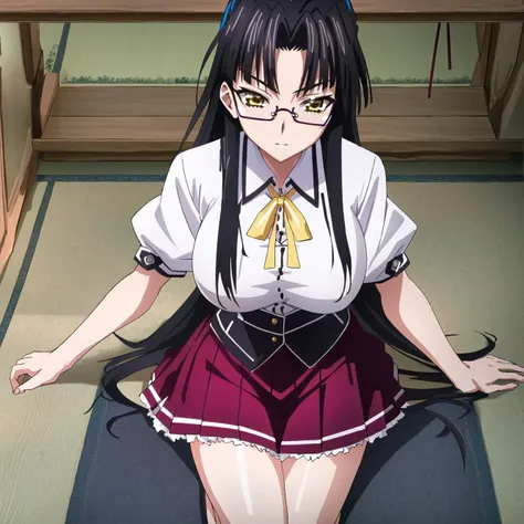 masterpiece, best quality, ultra-detailed, hires, beautiful, detailed hair and eyes,
1girl, solo, subaki Shinra dxd, black hair, breasts, long hair, large breasts, brown eyes, yellow eyes, glasses, ribbon,
school uniform, skirt, purple skirt, (dxd clothes:1.4),puffy short sleeves,white shirt,
<lora:dxd:0.65>,
full body,