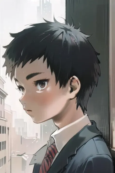 city,masterpiece,best quality,1girl,black hair, short hair, (1boy:1.2),school uniform, <lora:wotori:1>