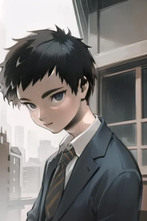 city,masterpiece,best quality,1girl,black hair, short hair, (1boy:1.2) <lora:wotori:1>,school uniform,