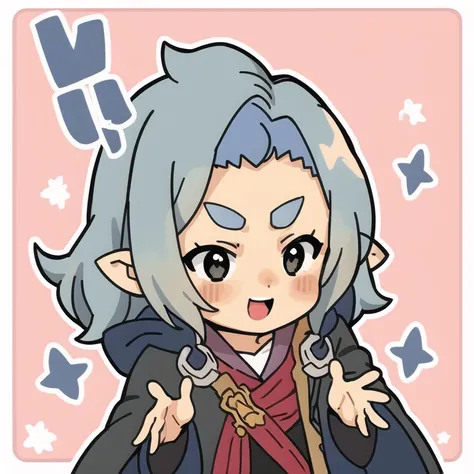 <lora:waven-chibi-races-and-emotes:1>, eniripsa, chibi, blue hair, healer's robe, happy