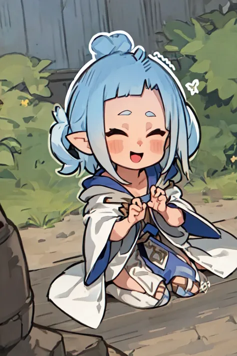<lora:Toru8pWavenChibiStyle_wavenchibiLoraV10:1>eniripsa, chibi, blue hair, healer's robe, happy