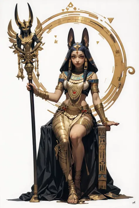 1girl, cinematic light, anubis attire, solo, full body, moon, night, ((ancient egyptian theme)), (anubis ears), pyramids, staff, (gold), golden ornaments, pharaoh, hieroglyph, portrait of a goddess, beautiful , active pose, over head lighting, fangs, glowing eyes, sitting, relics, <lora:Egyptgodpunkv.4:0.25> egypt <lora:Painted_poster_V1-000035_1_pp:0.5> Painted poster, 1girl <lora:aki:0.15> alphonse mucha <lora:CircleArt_Sora:0.5> Circle <lora:AncientEgyptianClothes-2R3B:0.25> ancient egyptian clothes <lora:D.ART:0.25> DART <lora:EF-add_detail:0.5>, thick girl<lora:EF-GoodHands-beta2:0.5><lora:EF-GoodHands-beta2:0.5>