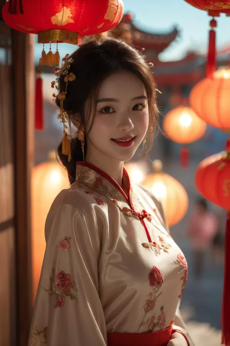 <lora:Spring Festival_20240128014515:0.8>, best quality, masterpiece, illustration, realistic, photo-realistic, amazing, finely detail, incredibly absurdres, huge filesize, ultra-detailed, highres, extremely detailed CG unity 8k wallpaper, nsfw, Intensify the focus, drawing the viewer into the captivating allure of a young Chinese woman's smile. Forget full-body shots, zoom in on the delicate dance of emotion playing across her rosy cheeks, framed by long, lush lashes. Capture the subtle quiver of her lips as a playful smile blooms, hinting at unspoken secrets. Let the soft glow of Spring Festival lanterns illuminate the gleam in her eyes and the glint of gold embroidery adorning her silk cheongsam. This close-up perspective invites the viewer into a mesmerizing encounter, face-to-face with captivating beauty.