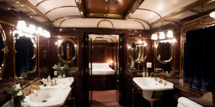 <lyco:Joan Fontaine-v1.0:0> <lyco:orient express-v1.0> orient express luxurious vintage bathroom, film grain, sharp, uhd, colorful