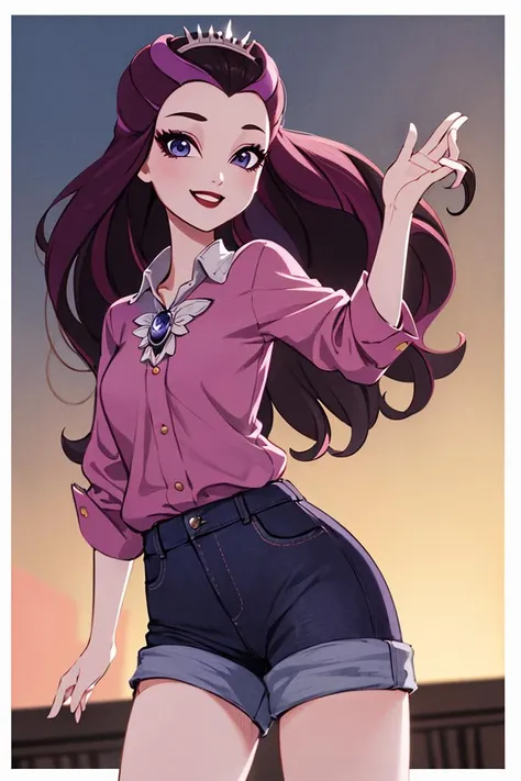 ((masterpiece,best quality)), absurdres,
<lora:Raven_Queen_EAH:0.6>, Raven_Queen_EAH, pink shirt, black demin jeans,
solo, smiling, looking at viewer, cowboy shot,
cinematic composition, dynamic pose,