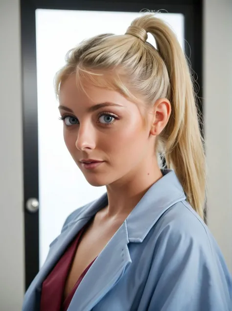 lovely 27-year-old Linnea Bergstrm, platinum blonde Swedish, ice grey eyes, sleek ponytail, looking into the camera, (crowded:1.4) ,doctor's coat,hospital ward, shy, portrait, epic character composition,sharp focus, subsurface scattering <lora:NsfwPovAllInOneLoraSdxl-000009:0.7> <lora:add-detail-xl:1>