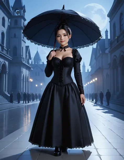 cinematic photo score_9, score_8_up, score_7_up,Wednesday (The Addams Familly), (sexy young woman:1.1) gothic girl, philippine with long dark hair tied in a bun, brown eyes, tan skin, medium build, wearing Victorian-inspired corset with brocade pattern, floor-length lace skirt, cameo choker, lace-up Victorian boots, lace shawl with scalloped edges, set in church Vestibule, Transitional space with tiled floors, coat hooks lining the walls, a wooden umbrella stand, a holy water font, a notice board displaying upcoming events , at night
,amazing quality, ultra realistic, 3D, HD, best quality, amazing quality, very aesthetic, absurdres, 35mm photograph, film, bokeh, professional, 4k, highly detailedâââ