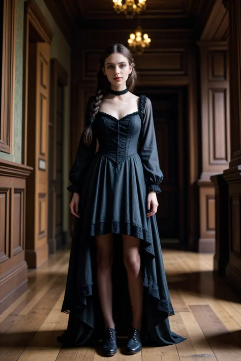 (winter season:1.2),(at noon:1.2),<lora:LCM_LoRA_Weights_SD15:1>,<lora:detail_slider_v4:1.2>,(desirable gothic maiden) a 21year old Wommen, slim build, extra long light green french braid hair, indian, mahogany skin, olive green eyes, wearing Victorian asylum patient costume with a tattered black gown, institutional stockings, canvas shoes, Deep plum lipstick, intense black eyeshadow with purple undertones, bold eyeliner, pale skin, dark nail polish, set in haunted mansion Ballroom, Eerie room with a creaky wooden floor, tattered curtains billowing in the breeze, an ornate piano draped in cobwebs, decaying floral arrangements, ghostly music echoing faintly in the air ,
time-lapse photography, dynamic motion, fluid transition, changing landscape, evolving scene, captivating visual storytelling, accelerated time,(fullbody shot:1.3),(fullbody shot:1.1),(full body:1.3),(fullbody:1.3),(full body photo:1.3),(full body view:1.3),(wide shot:1.3),cinematic angle:1.1,(full body portrait:1.3),