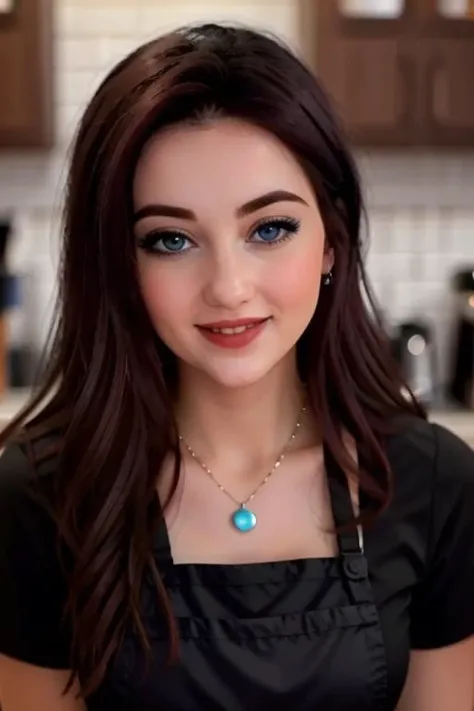 , photo of a woman, (epic) , ((dark red hair)), ((barista uniform, barista outfit, apron, coffee shop, coffee cup)),smiling, (red lipstick, blush), ((best quality, masterpiece, extreme details, high resolution):1.2),((detailed eyes, beautiful eyes, detailed face, beautiful face):1.2) <lora:alexis-06:0.6>, alexis
