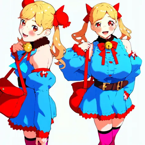 <lora:HayashibaraPonyXL-000001:1>
best quality, score_9, score_7_up rating_explicit,
Hayashibara, (mature_female, aged up, milf:1.3) , animal ears, thighhighs, tail, multiple views, long hair, blonde hair, smile, skirt, white background, twintails, :d, bell, long sleeves, virtual youtuber, open mouth, detached sleeves, puffy long sleeves, puffy sleeves, simple background, bag, bangs, pink footwear, looking at viewer, animal bag, bow, turnaround, bare shoulders, jingle bell, blush, red eyes, standing