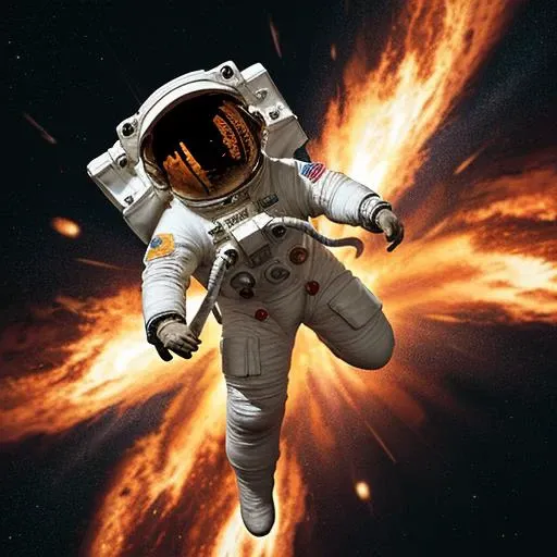An astronaut in a whirlwind of fire