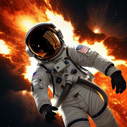 An astronaut in a whirlwind of fire