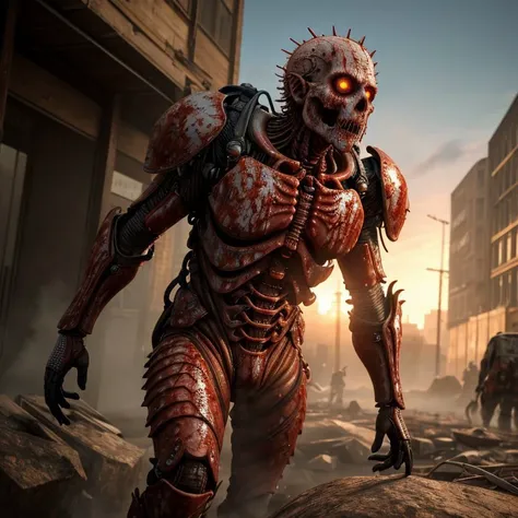((photorealism, extremely detailed)), (natural appearance, correct anatomy), (sharpen image, high quality). a Zombie:exoskeleton, parasite tissue. (post-apocalyptic)