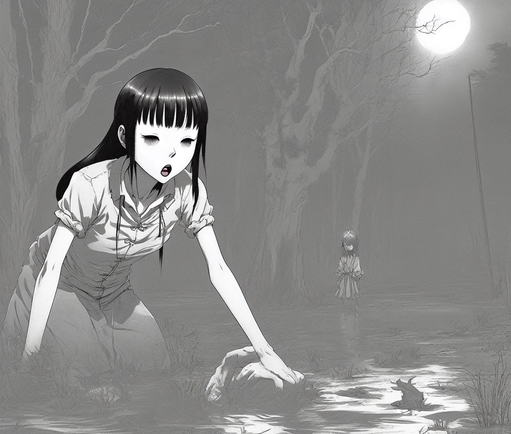 a horror beyond my comprehension staring at me, infamous dark photograph, no mouth, anime, youkai, manga, art by junji ito