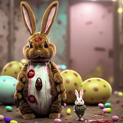masterpiece, (horrific:1.3), (nonhuman:1.2) (monsters:1.4) (easter bunny rabbit:1.4), (Trypophobia:1.3), (oozing:1.2), (glistening:1.3), (gore:1.3), (wounds:1.3), (rotting:1.3), (decaying:1.3), (maggots:1.2), (kawaii:1.3), (studio ghibli:0.9), mischievous, cheeky, (Smiling Ecstatically:1.1), (dark bloody lipstick:1.3), (big luscious kissable lips:1.3), (multiple rows of tiny sharp needle teeth:1.4), (small tiny flatter breasts:1.4), sexy, sweet, (chunky:0.8), (pregnant:0.9), (psychedelic:0.9), (fur is covered in maggots and rotting decaying flesh:1.3), (background is an amusement park:1.3), ominous, creepy, disturbing, eerie, by Wes Craven, by David Cronenberg, 4k, 8k, uhd, ultrarealistic, ridiculously high resolution, HDR