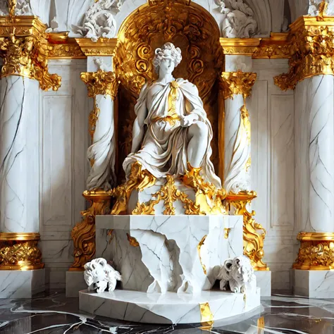 (marble statue of:1.2) (masterpiece:1.2, best quality), Marblegold, (bear with golden claws:1.3), marble floor, perfect lighting, white marble room <lora:Marblegold-000009:1.0>