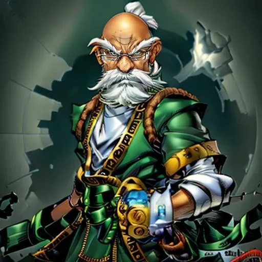 <lora:KnolanBattleChasersLora:1> 1boy, male focus, facial hair, beard, mustache, old man, white hair, glasses, bald, gloves, staff, high detail skin, high detail eyes, high detail hair, highres, ultra detailed:1.2, detailed pores, imperfect skin:1.2, detailed reflective shiny skin, diffused skin pores,sharpen picture, Highly detailed,masterpiece, best quality, <lora:Style JoeMadV2:1> joe madureira style