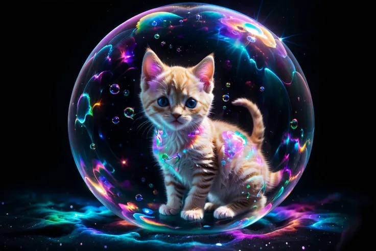 neon_outlines, adorable kitten inside an iridescent bubble floating in deep space, colorful astral emanations in the background, sense of wonder <lora:neolin3:0.6> <lora:add_detail:0.25> <lora:realistic:0.5> <lora:ClothingAdjuster3:-0.25> <lora:waterVFX:0.25>