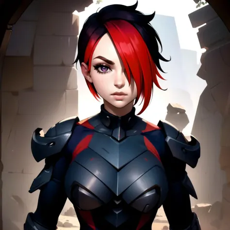 (masterpiece), (best quality),
detailed face, detailed eyes, 1girl, solo,
ash2, short hair,large breasts,ass,multicolored hair,hair over one eye,bodysuit, armor, <lora:ash-10:0.8>