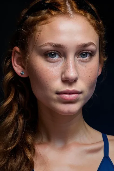 (CR-EmilyBloom-Denche354:0.99), full color (face closeup:1.15) portrait of young woman, grey background, (slick undercut hair:1.0), (tilted head pose:1.1), (tilted angle shot:1.1),