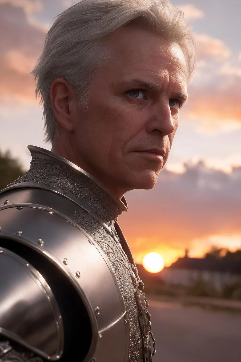 (masterpiece), (extremely intricate:1.3), (realistic), portrait of a oldman, (medieval armor), metal reflections, upper body, outdoors, intense sunlight, far away castle, professional photograph of a stunning woman detailed, sharp focus, dramatic, award winning, cinematic lighting, octane render unreal engine, volumetrics dtx, (film grain, blurry background, blurry foreground, bokeh, depth of field, sunset, motion blur:1.3), chainmail