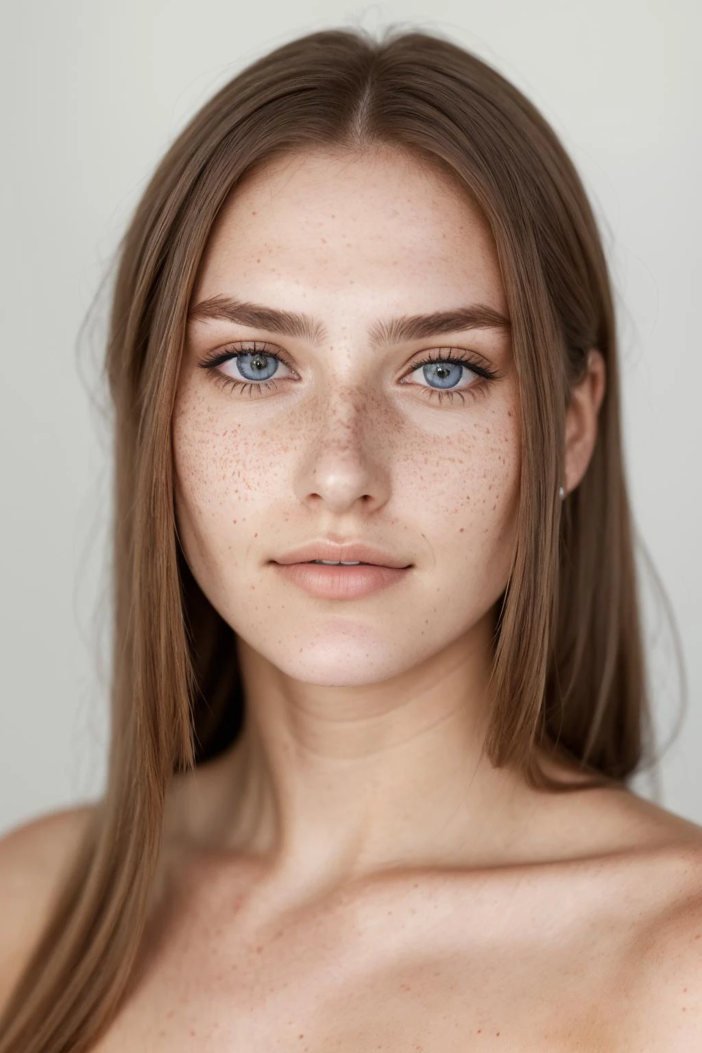 a photo of a 20 year old woman, ((detailed face)), head, freckles, (detailed faces)
