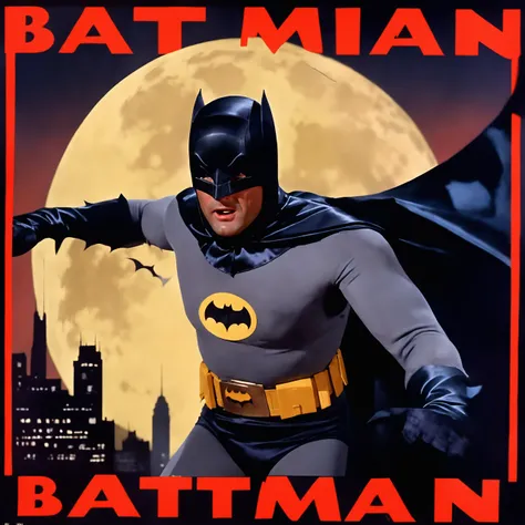 (style of vintage action movie poster:1), b4tm4n man, medium shot, hero pose, background of 1930s city, backlighting, giant full moon, nightime<lora:b4tm4n-v2-000005:0.6>, (red text "batman":1.5)