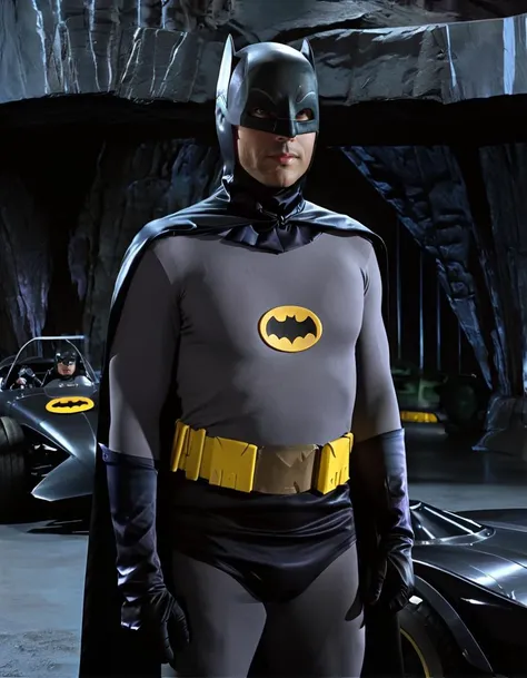 a photo of b4tm4n man, medium shot, batcave in background, batmobile <lora:b4tm4n-v2:0.65>, high resolution, beautiful, highest quality, masterpiece, highly detailed