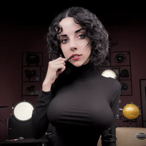 1girl, <lora:susuJpg_V2:1.6> 8k, HDR extreme quality professional photo, a photorealistic close up of a woman wearing a tight turtleneck , twitch streamer, beautiful girl, short straight hair, with a large breasts, cute top, (cute:2), online, live, (dark brown eyes), black hair, best quality, seductive toothy smile, head and torso picture, nikon d850 film stock photograph 4 kodak 400 camera f1.6 lens rich colors hyper realistic lifelike texture natural lighting trending on artstation cinestill 800, (100mm lens), crazy eyes, goth, knife scabbard, Latina,