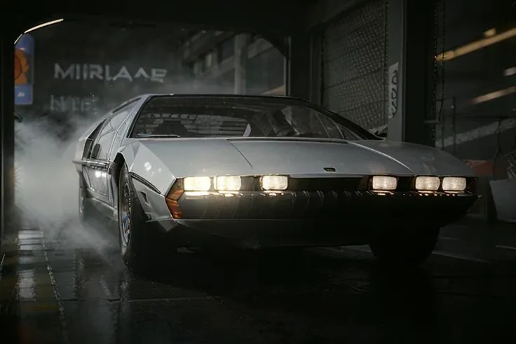 analog gloomy photo of a (Lamborghini Marzal car, <lora:l4mb0m4rz4l:1>), from behind, (speeding in a city  avenue at night), (heavy rain), (neon signs:1.3), ((cyberpunk)), ((nighttime)), High Detail, Sharp focus, ((photorealism)), realistic, best quality, 8k, award winning, dramatic lighting, epic, cinematic, masterpiece,  depth of field, volumetric lights, (ambient fog:1.3), dutch angle, rim light, wide angle lens, steam,