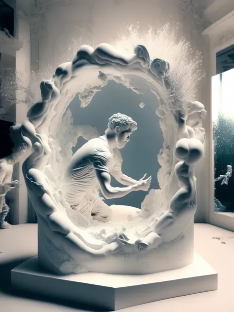 <lora:DanielArsham:1>a million roses, marble sculpture, diorama, by daniel arsham