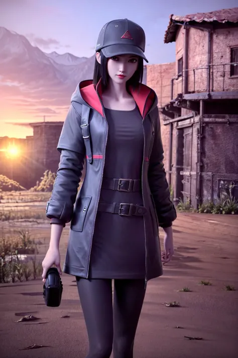 <lora:yangxiaojin:0.8>,yangxiaojin,
(masterpiece:1.2),(best quality:1.2),(official art:1.2),(extremely detailed CG unity 8k wallpaper:1.2),realistic,
1girl,hat,baseball cap,belt,black short hair,(black tights:1.2),(black boots:1.2),open clothes,outdoors,(black jacket:1.3),black shirt,focus,long sleeves,(red lips:1.1),(black pantyhose:1.3),
