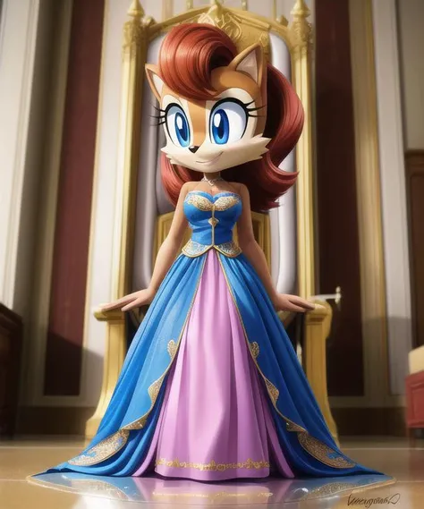 masterpiece, best quality, dynamic pose, sally acorn, princess dress, in front of throne, detailed background <lora:[Boost] Add Detail:0.8>