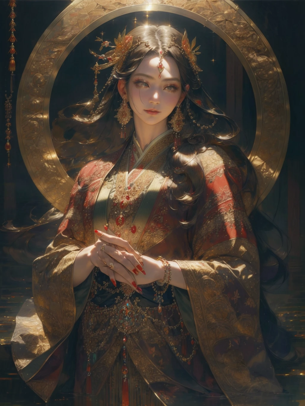 <(best quality, extremery best quality, masterpiece:1.4), (realistic, intricate details:1.4), (photorealistic:1.4), (extremely intricate:1.4), highres, ultra highres, ultra detailed, ultra-detailed, absurdres, incredibly absurdres, extremely detailed, high quality, high resolution, hyperrealistic, ultra-realistic, hyper-detailed, top quality, best, fine detail, massive detail, Highly detailed, extreme detailed, highest detailed, high-res, absolutely resolution, reflection, (refraction:1.4), (hyperrealism:1.4)>, BREAK, (1girl:1.3), solo, looking at viewer, (young cute beautiful 18-year-old girl:1.4), 3d face, (hand of Guido Daniele:1.4), beautiful girl, Beautiful face, pretty, girlface, kpop idol, supermodel, stunning innocent symmetry face, perfect body, medium breast, slim waist, slim legs, (high detailed skin:1.5), glowing eyes, goddess, natural skin texture, shiny skin, White skin, Beautiful detailed face, detailed face, real skin texture, cute delicate face, finely detailed face, golden ratio, golden ratio face, expressive eyes, perfect face, perfect skin, flawless face, clear face, shiny hair, pale skin, Proper body proportion, perfect anatomy, realistic skin texture, luscious lips, glossy lips, natural makeup, beautiful bright pupils, slender figure, intricate eyes, detailed pupils, detailed face and eyes, longeyelashes, blush, good hand, perfect hands, pretty face, beautiful female bodies, finely detailed skin, oily shiny skin, clean facial features, an extremely delicate and beautiful, cute & girly, beautiful detailed eyes, stars in the eyes, detailed simmetric eyes, perfect smooth skin texture, BREAK, (((((standing, (zanhua, holding flower, Pink flower on head:1.4), (smile, Pink hair, Pink eye, long hair, Pink eyelashes, Pink lips, Pink lip colour, Eyes glowing Pink, flat bangs, wearing hanfu, in Pink and white, happy expression, bird, lotus, hair ornament, water, dancing with butterfly, hanfu_tang, tang dynasty, chinese traditional architecture, in the garden, floral background, brilliant colors, wearing Tang-style clothing, flowing sleeves, floral pattern, golden bracelets, pearl earrings, long_hair, nail_polish, jewelry, ancient art, chinese style, golden embroidery, ornate hairpin, jade accessories, standing in imperial palace, red pillars, golden details, intricate carvings, decorative screens, sparkling jewels, ruqun, rich Chinese red, golden decorations, exquisite screens, golden dragon-patterned wallpaper, Pink silk curtains, delicate porcelain, Pink flower decorations, Pink carpets, mooth curved bridge, blue sky and green water:1.5), (night, Night time, moon light, sky, landscape, aurora borealis, stars, outdoors, Chinese, Pink fireworks, Sakura tree background:1.4), (lake background, mountains, full moon background, night lake shore, river, forest, chinese style countryard, lanterns, pond, cobblestone pathway, building pavilion, chinese buildings, moutains, misty lake, ancient chinese background, puddle, after the rain, petals falling, wet grass and trees, flower sea, in a meadow, waterfall, breeze, flying splashes, flying petals, leaves, bloom, bloom effect, surrounded by heavy floating petal flow, petal, Pink butterfly, flower, detailed beautiful grassland with petal, flowers, plants, Pink rose, many Pink roses, leaves falling from the tree, dust is drifting, ethereal, scenery, nature, mysterious background:1.4), (iridescent colors, Iridescence, blush, mysterious, fantasy background, fantasy, open mouth:1.2), (fog, wind:1.2), (Luminescent Particles:1.3), (fullbody:1.2), (eye focus, face focus, character focus, close-up face:1.2), (dutch angle, cowboy shot:1.3), colorful refraction)))), BREAK, <watercolor, available light, detailed light, volumetric fog, beautiful lighting, Rembrandt lighting, Cinematic, pixel art, game art, key visual, surreal, PBR Texturing, Anisotropic Filtering, Maximum Clarity And Sharpness, Albedo And Specular Maps, Multi-Layered Textures, Surface Shading, Sub-Pixel Convolution, Sub-Pixel Convolution, Accurate Simulation Of Light-Material Interaction, blurry foreground, broad light, volumetric light effect, matte painting, perfectly defined features, volumetric lighting, Tone Mapping, Lumen Reflections, Global illumination, Ray Tracing, Screen Space Global Illumination, Accent Lighting, 32k, Natural Lighting, volumetric, cinematic masterpiece, Rule of thirds, high dynamic range, Multi-exposure HDR capture, cinematic render, game cg cinematic, atmospheric perspective, movie scene, epic dynamic frame, motion blur, ((cinematic look, Film look)), rim light, 4k textures, adobe lightroom, photolab, insane details, hyperdetailed, exposure blend, professional color grading, professional color correction, aerial perspective, particles and dust in beams of light, cinematic scene, dynamic lighting, sharp details, lomography, soft focus, light leaks, bold hues, atmospheric depth, (explosive light and shadow:1.2), aesthetics, intricate designs, ultra realistic digital art, (zentangle, mandala, tangle, entangle), (fractal art), elegant, vivid colours, floating particles, particles, dramatic, epic, (ink drawing, oil painting detailed), (dramatic lighting:1.2), RAW, huge filesize, extremery detailed CG, Photo, 8k uhd, cinematic atmosphere, trending on artstation, award-winning glamour photograph, highly detailed photo, official art, beautiful and aesthetic, unity 8k wallpaper, beautiful, highly detailed CG illustration, best illustration, intricate, Amazing, emotional, analog, painting, digital painting, concept art, Oil Painting, illustration, Classical art, Renaissance, Romanticism, Neoclassicism, Color Palette, depth and contrast, Vibrant colors, saturated, rich saturation, color harmony, vivid palette, concept-art, design style, detail character, concept render, colorful, analog photography, dreamy atmosphere, specular highlights, atmospheric lighting, (dynamic angle, dynamic pose :1.3), (shiny, clothes reflecting light, lens flare, bloom effect, light particle, lens glare:1.3), realistic lighting, cinematic light, (cinematic lighting), light in the face, soft lighting, saturated colors, detailed background, sharp focus, 8k high definition, perspective, Master Composition, roughness, post-processing, soft shadows, realistic shadows, ambient occlusion, ray-tracing, subsurface scattering, photon mapping, physically-based rendering, octane rendering, unreal engine 5, ue5 rendering, Adobe After FX, dslr, RTX, Best character details, radiosity, sharp, antialiased, RAW photo, HDR, 8k, 4k, (((Photographed by Roger Deakins, using a RED Monstro 8K VV camera and a series of high-end lenses))), ((Hasselblad photography)), (film grain:1.4), Kodak portra 400, ((Fujifilm X-T5)), professional photograph, depth of field, caustics, Broad lighting, diffuse lighting, rim lighting, two tone lighting, textile details, visible pores, high resolution scan, professionally color graded, photographic reality, automatic white balance, best lighting, detailed shadow, high contrast, strong light and shadow>, (PureErosFace_V1:0.5), (ulzzang-6500:1), <lora:epiNoiseoffset_v3:2>, <lora:add_detail:2>, <lora:hipoly_3dcg_v7-epoch-000012:0.6>, <lora:zhongfenghuaxiyou-000018:0.1>, zhongfenghua,
,<lora:zanhua_v1:0.9>