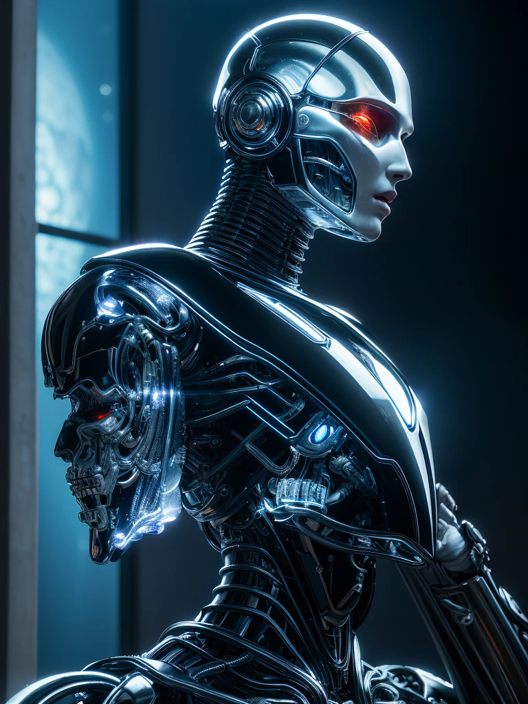complex 3d render ultra detailed of a beautiful porcelain profile woman android upper body, closed mouth, cyborg, robotic parts, 150 mm, beautiful studio soft light, rim light, vibrant details, luxurious cyberpunk, lace, hyperrealistic, anatomical, facial muscles, cable electric wires, microchip, elegant, beautiful background, octane render, H. R. Giger style, 8k, best quality, masterpiece, illustration, an extremely delicate and beautiful, extremely detailed ,CG ,unity ,wallpaper, (realistic, photo-realistic:1.37),Amazing, finely detail, masterpiece,best quality,official art, extremely detailed CG unity 8k wallpaper, absurdres, incredibly absurdres, <lora:japaneseDollLikeness_v10:0.1>, <lora:koreanDollLikeness_v10:0.5>, robot, silver halmet, full body,