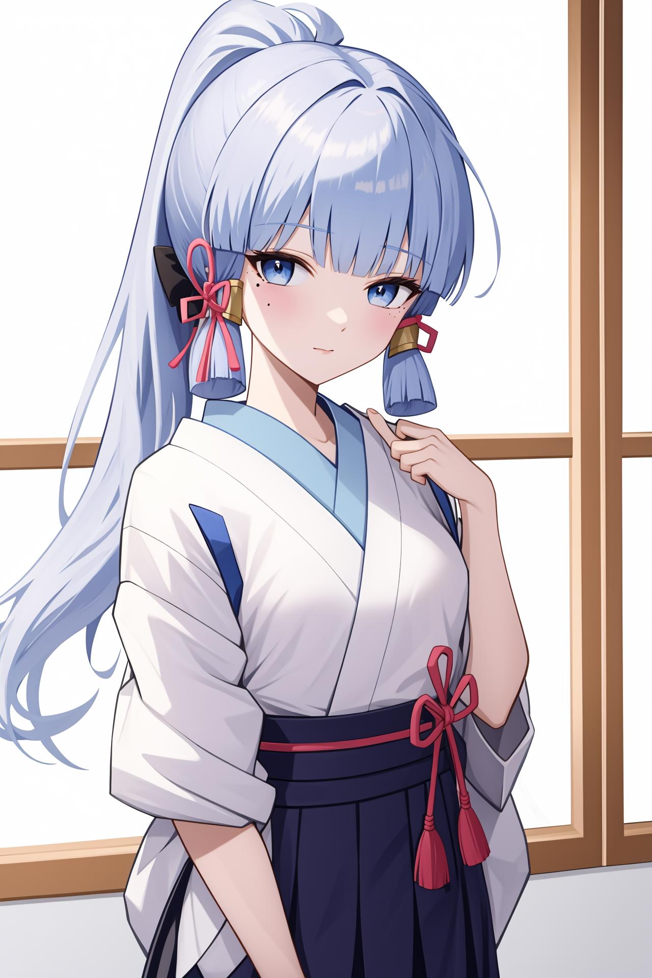 A close up of a person with a blue hair and a white shirt - SeaArt AI