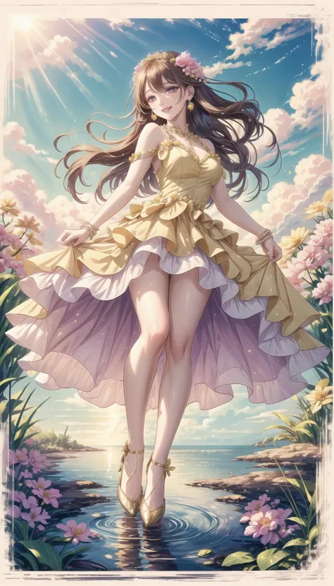 cute art, pastel colors, knee length skirt, PetalDress, professional art of a cute girl,
wearing in a PetalDress, maxi dress, flowers on the dress, hight heels,
sapphire eyes, lightblue eyes, long blond hair,
candymagic, vibrant, sugary aura,
<lora:PAseer-SD15-LCM Quick:0.8>, <lora:SN-PetalDress:0.8>, <lora:CandyMagic:0.3>