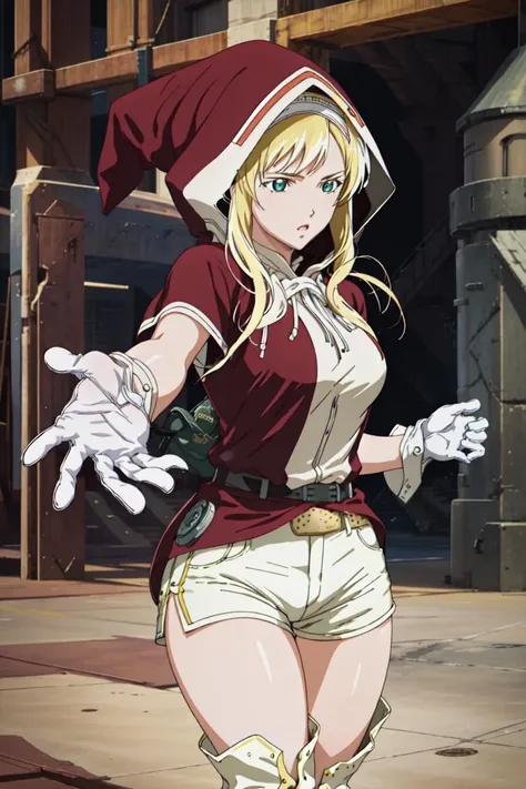 masterpiece, detailed, best quality, HD, UHD, best quality, highres, Dancing in a twist pose,
sigyn_bb, green eyes, long hair, blonde hair, 1girl, solo, thighhighs, gloves, shorts, belt, (white gloves:1.1), hood, short shorts, thigh boots, (white boots:1.1), hood up, (white shorts:1.1)
<lora:sigyn_bb:1>