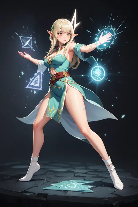 masterpiece, ultra quality,(full body),(Dynamic pose:1.6),(magic mage elven 1girl:1.7),(doing healing magic:1.6)