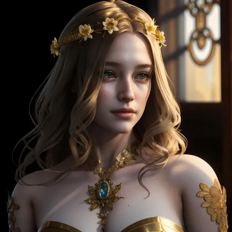 8k (full portrait) of beautiful cyborg with brown hair, intricate, elegant, highly detailed, majestic, digital photography, (art by artgerm and ruan jia and greg rutkowski, flowers of hope by Jean-Honor Fragonard, Peter mohrbacher), surreal painting gold filigree, broken glass, ornate frame:0.3, jewelry, hyper detailed, insane details, stunning, intricate, elite, art nouveau, ornate, liquid wax, elegant, luxury, Greg Rutkowski, ink style, sticker, vector-art beautiful character design, double exposure shot, luminous design, flowers in hair:0.45, head piece:0.15, circlet background, seductive, perfect body, realistic metals, (masterpiece, award winning, sidelighting, finely detailed beautiful eyes: 1.2), hdr, (off angle), ((analog style)), (photorealistic:1.6), (skeleton like:0.42), simple mottled background,potrait, long blonde hair, (concept art), perfect lighting, perfect shading, looking at viewer,  <lora:Penelope:0.7>