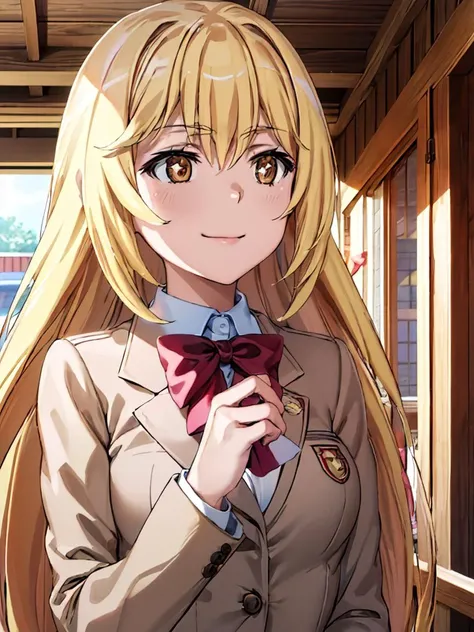 (((pixel-perfect, detail-perfect))) best quality, masterpiece, 1girl <lora:misaki-toaru:0.9> misaki shokuhou <lora:detail_slider_v4:2> ,tokiwadai school uniform, red bow, light smile,