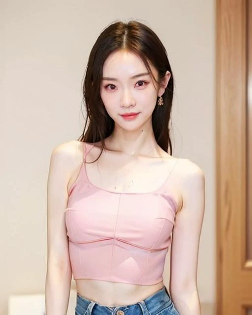 moyou, upper body, close-up shot, raw photo of a beautiful woman, skinny figure, <lora:yanzi_20240516135036:0.6> yanzi, wearing a pink top, arms behind head, indoors, blurry background, bokeh effect, <lora:SkinQualityç£¨ç®æ»¤é_v1:0.5>