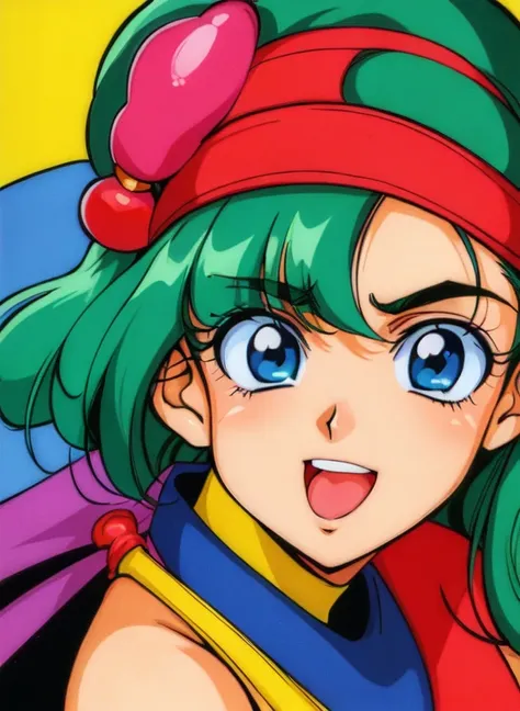 (best quality, good quality, high quality) , (2d) , (90s anime cel style) , (contrast saturated vivid colors), 
a teenage girl face ,