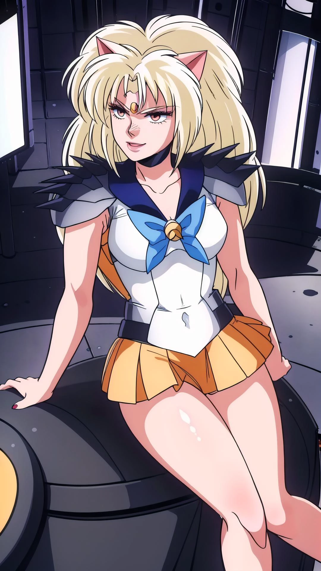 <lora:PumaSisters003:0.7> PumaSisters, 1girl, blonde hair, longhair, big hair, cat ears, shoulder armor, BREAK, <lora:EvlSM:0.8> EvlSM, sailor senshi uniform, long legs, crescent, crescent facial mark, makeup, lipstick, mascara, eyeshadow, BREAK,, masterpiece, best quality, extremely detailed, highly quality, 4k, sharp focus, professional, sharp focus, award winning, cinematic lighting, octane render, unreal engine, volumetrics dtx, Wallpaper,